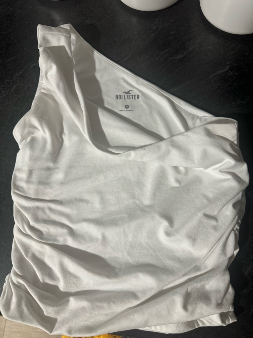 One-Shoulder White Ruched Top - Picture 2 of 2